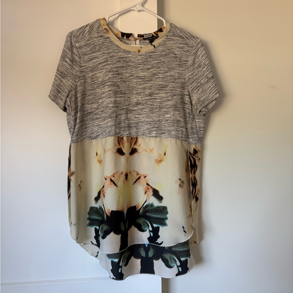 Floral Gray and Cream Women's Top